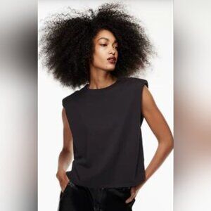 Babaton Aritzia Black Cropped T Shirt Shoulder Pads Size XS